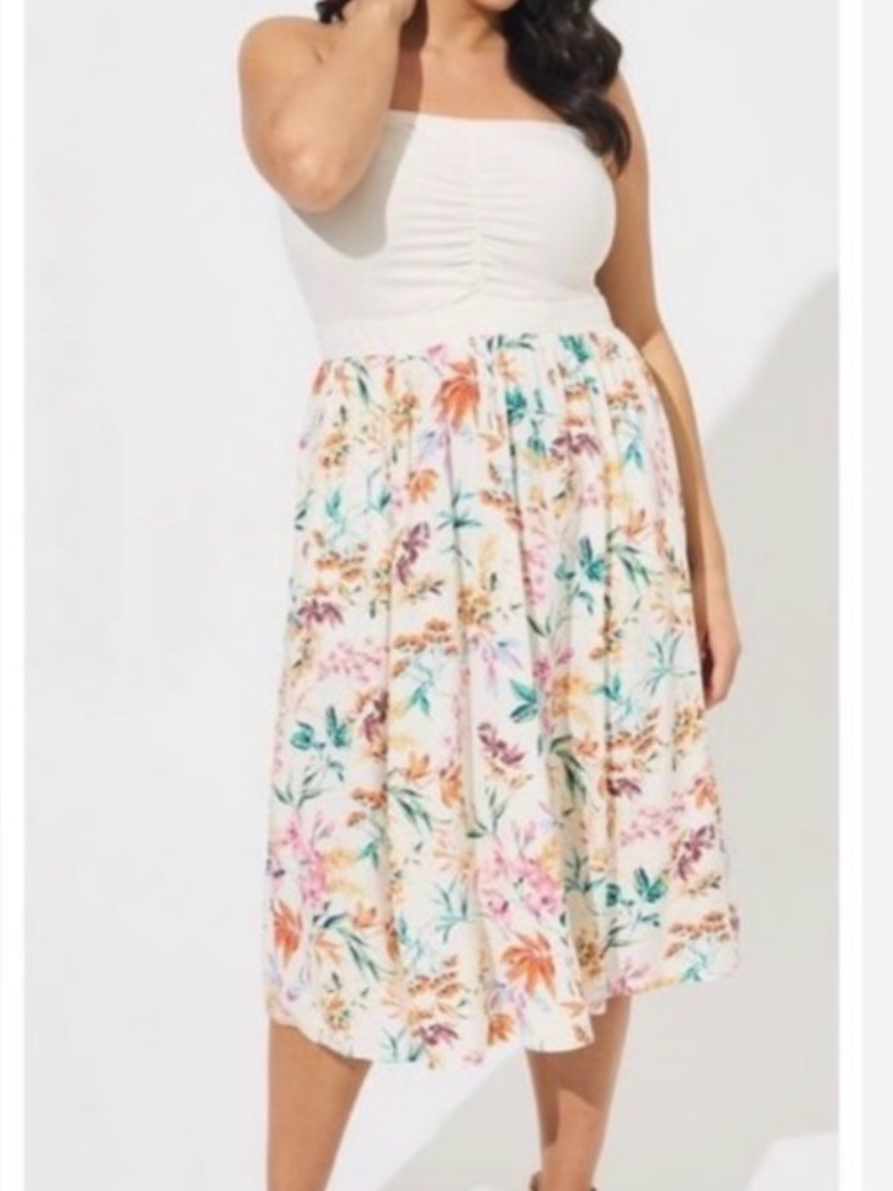 Torrid Carrie Floral Jersey Challis Midi Sweetheart Tube Dress Size 4 Boho Vacay